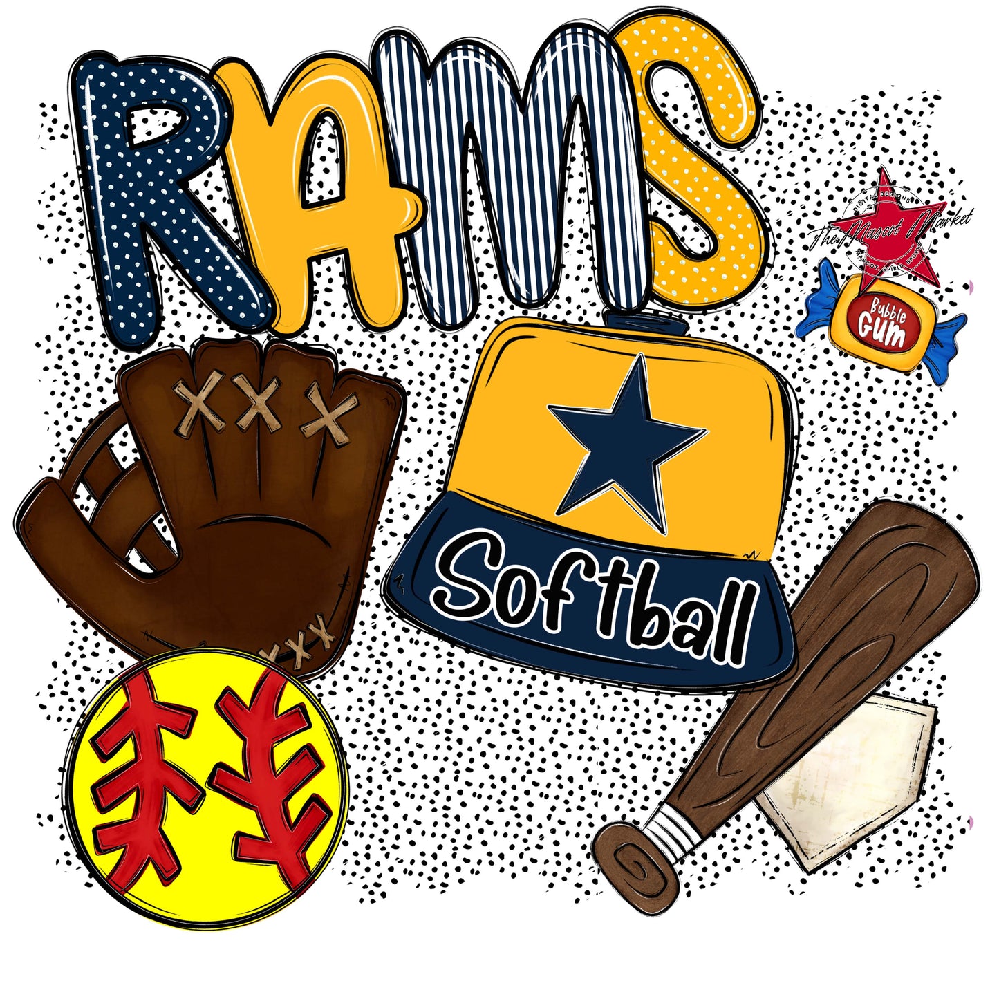 Rams Softball Spirit-Navy & Yellow