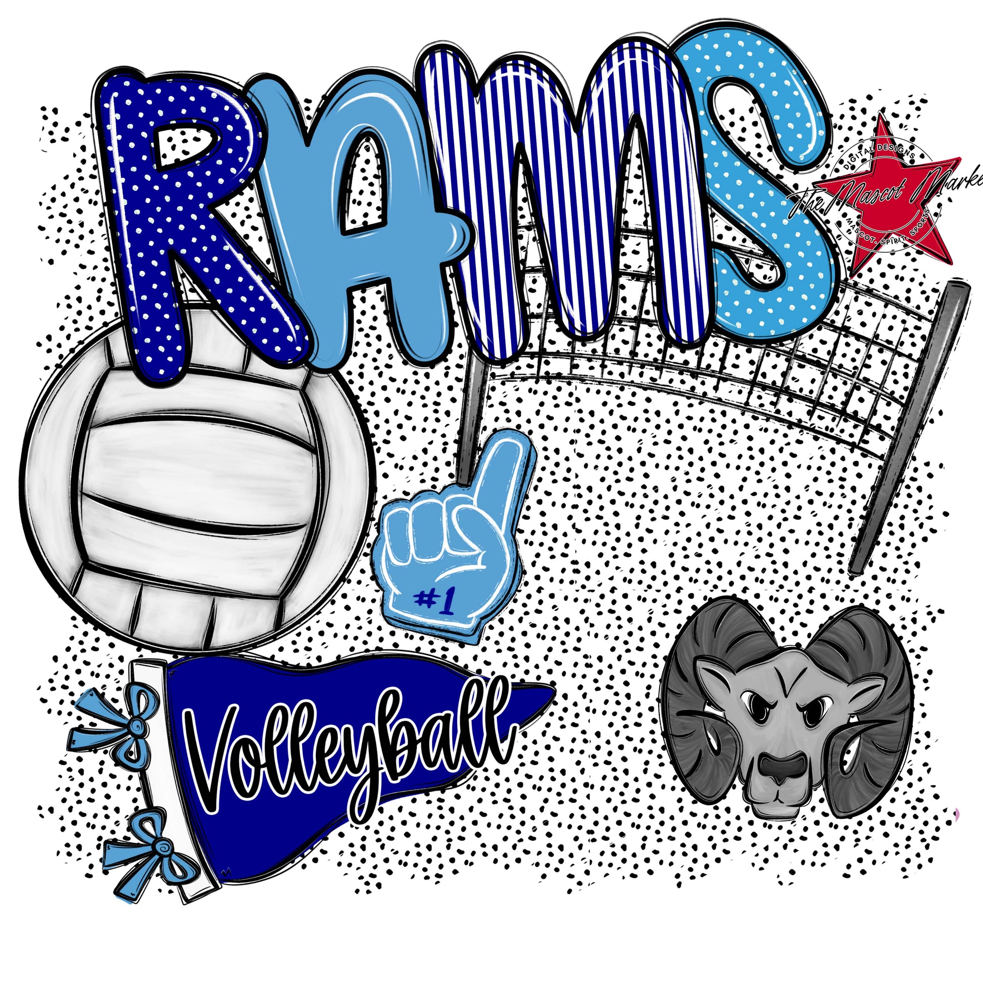 Rams Volleyball Spirit-Blue & Carolina Blue