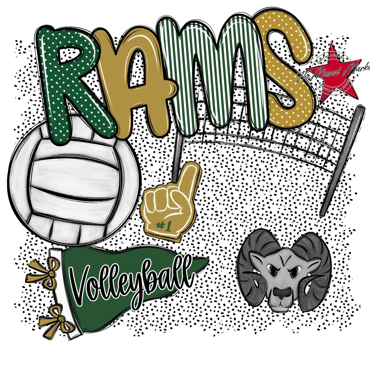 Rams Volleyball Spirit-Green & Gold