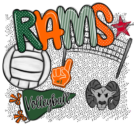 Rams Volleyball Spirit-Green & Orange