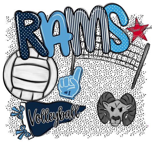 Rams Volleyball Spirit-Navy & Carolina Blue