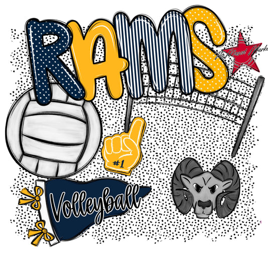 Rams Volleyball Spirit-Navy & Yellow