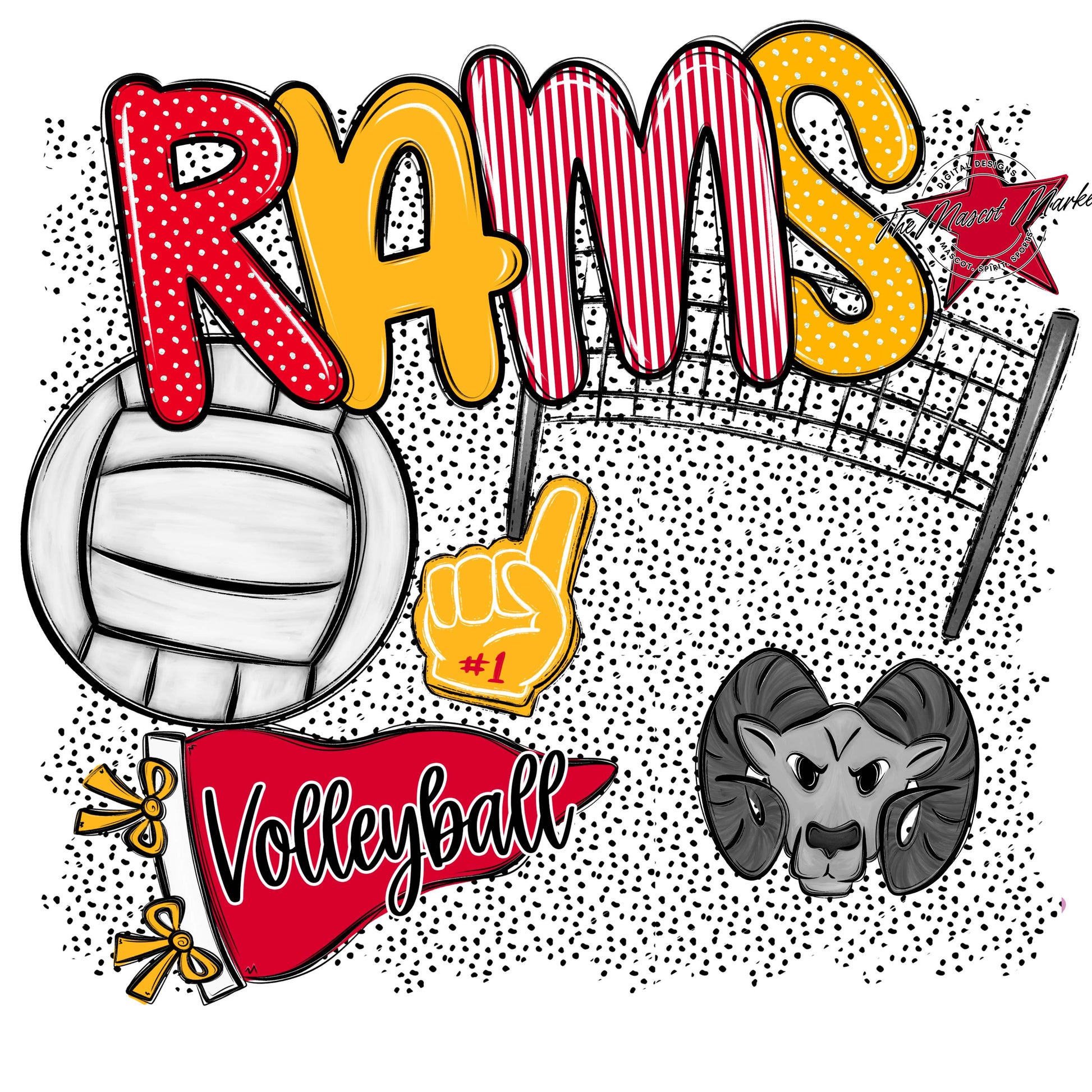 Rams Volleyball Spirit-Red & Yellow