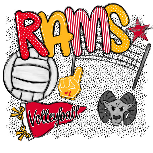 Rams Volleyball Spirit-Red & Yellow