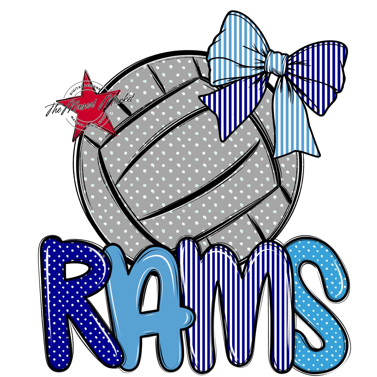 Rams Volleyball Spirit Design-Blue & Carolina Blue