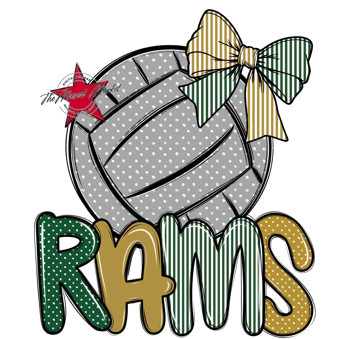 Rams Volleyball Spirit Design-Green & Gold