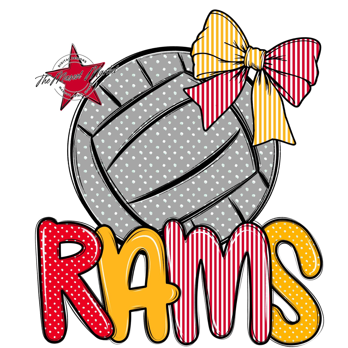 Rams Volleyball Spirit Design-Red & Yellow