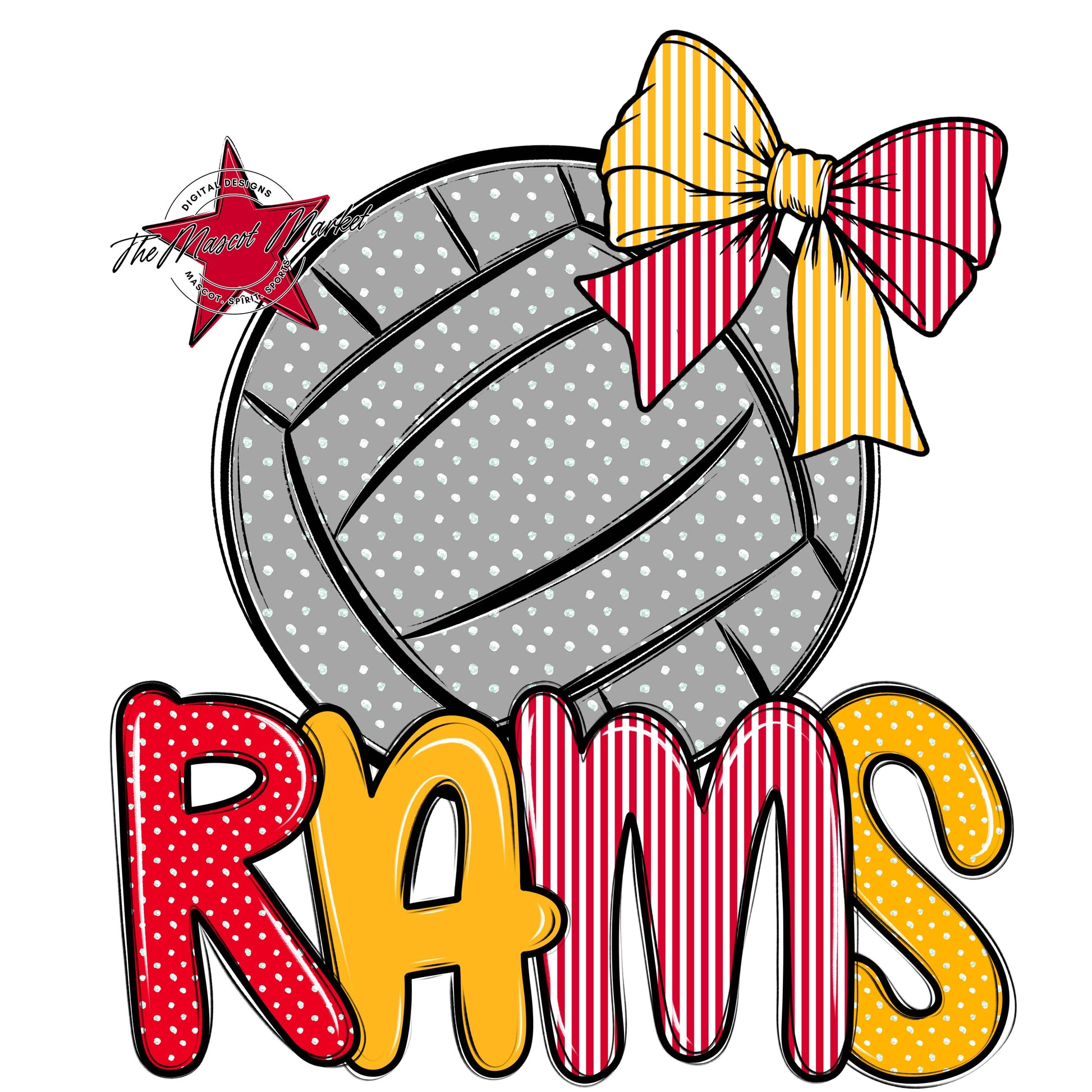 Rams Volleyball Spirit Design-Red & Yellow