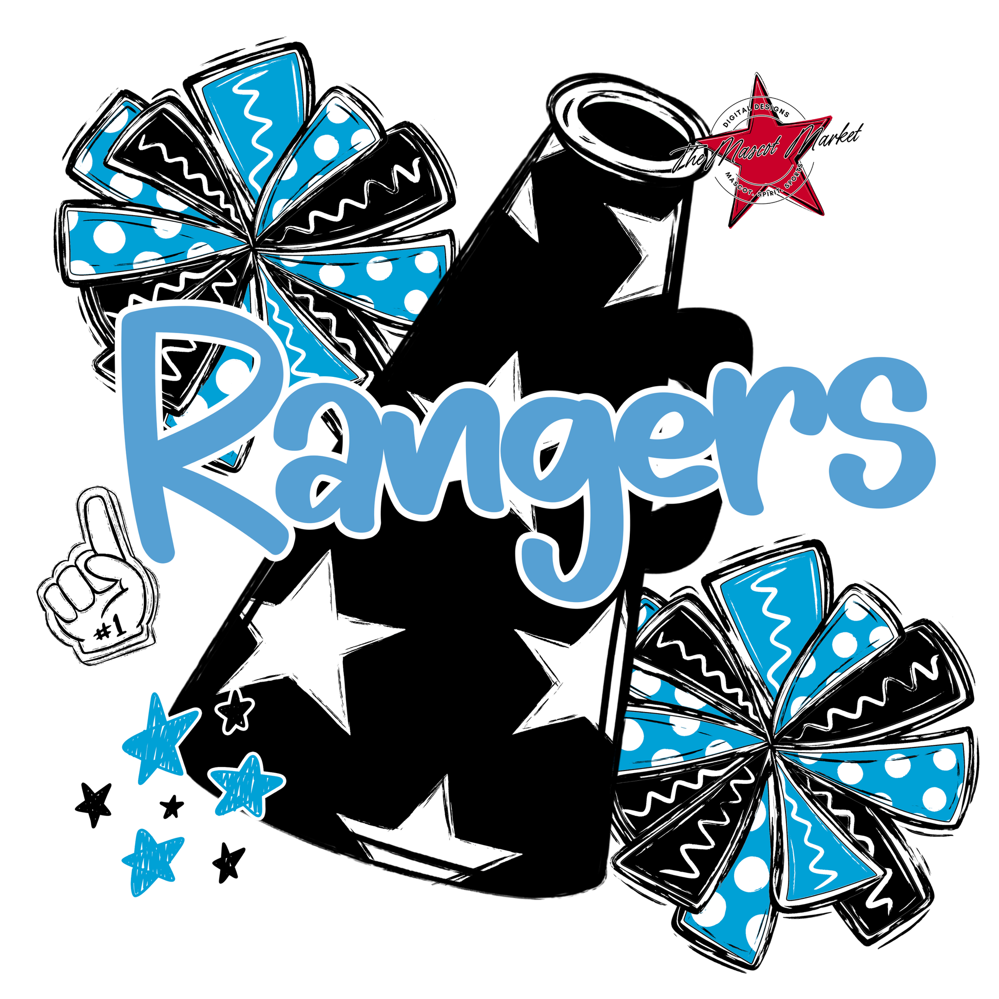 Rangers Alpha Megaphone Design-Carolina Blue