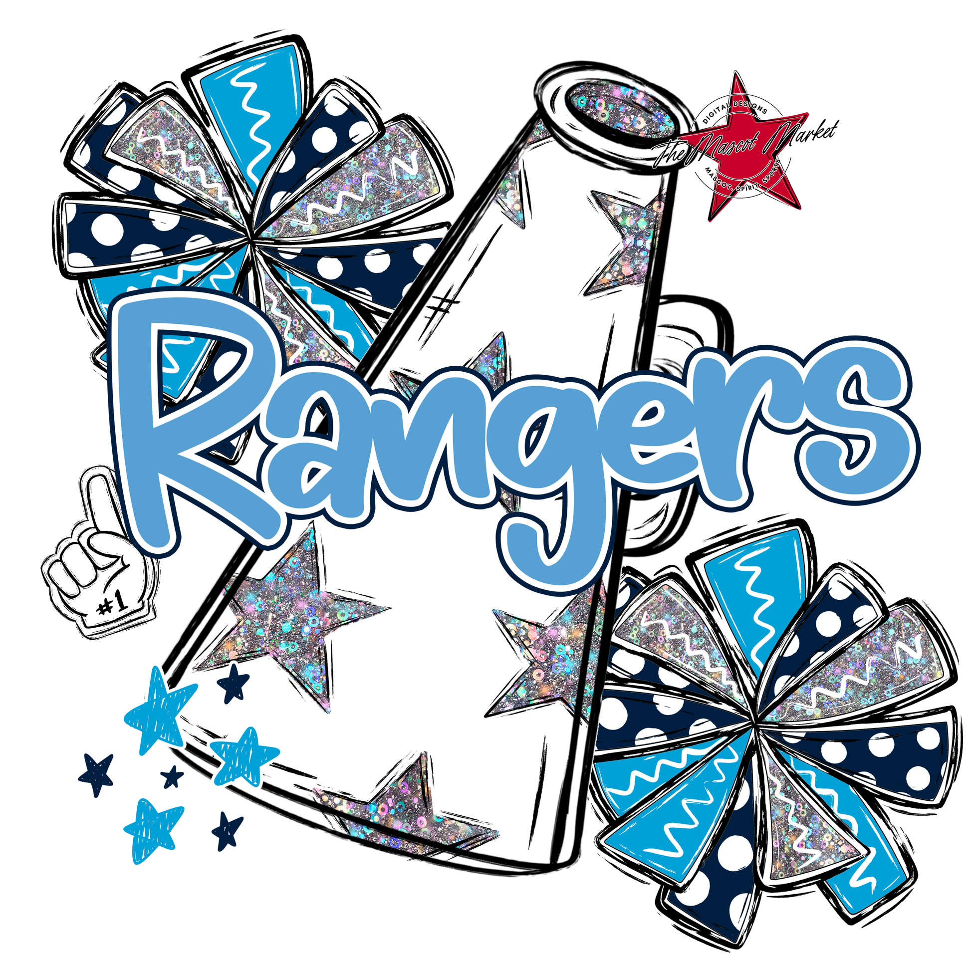 Rangers Alpha Megaphone Design-Navy-Carolina Blue
