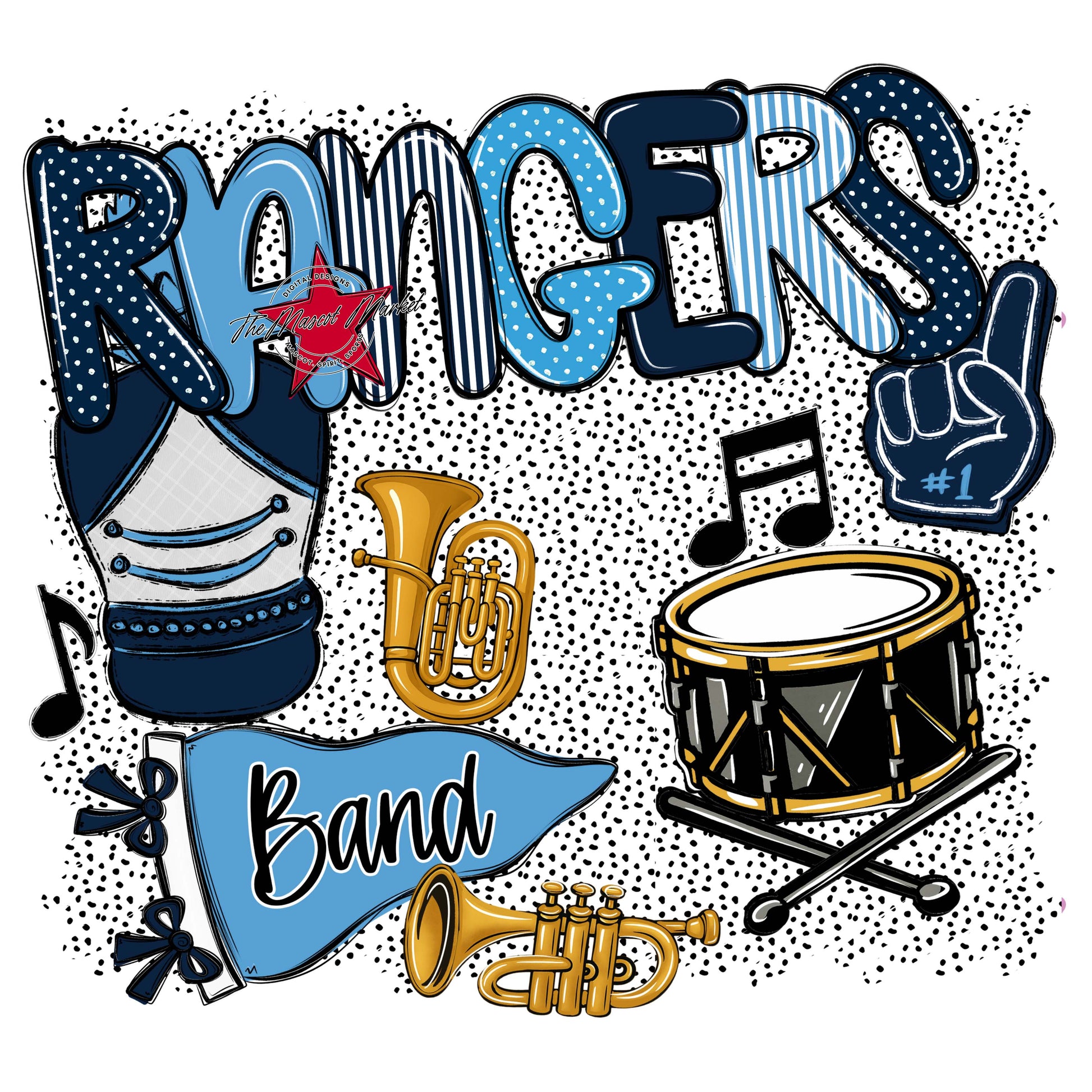 Rangers Band Spirit-Navy & Carolina Blue