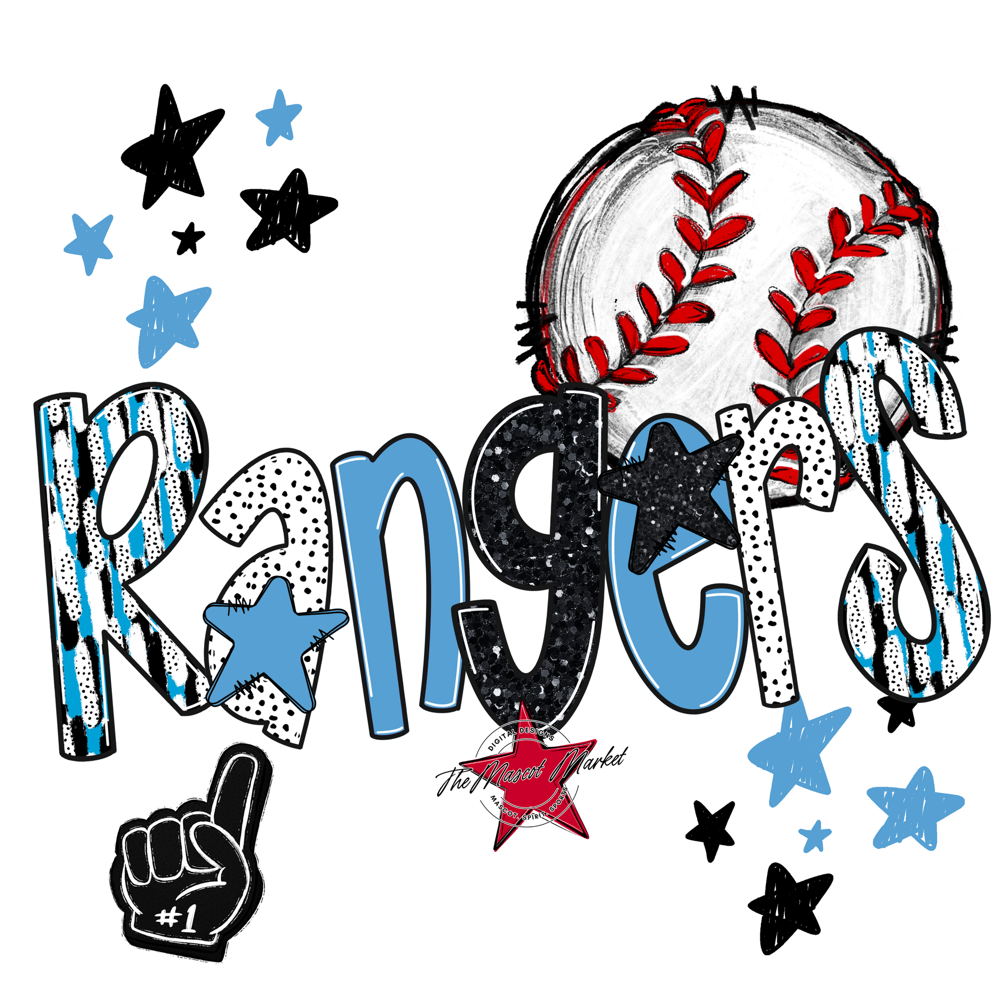 Rangers Baseball Scrape-Carolina Blue
