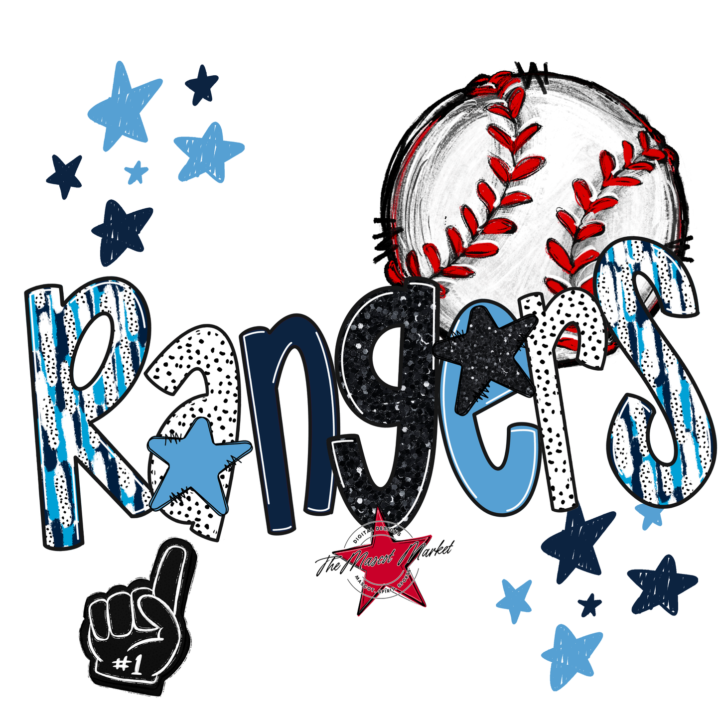 Rangers Baseball Scrape-Navy-Carolina Blue