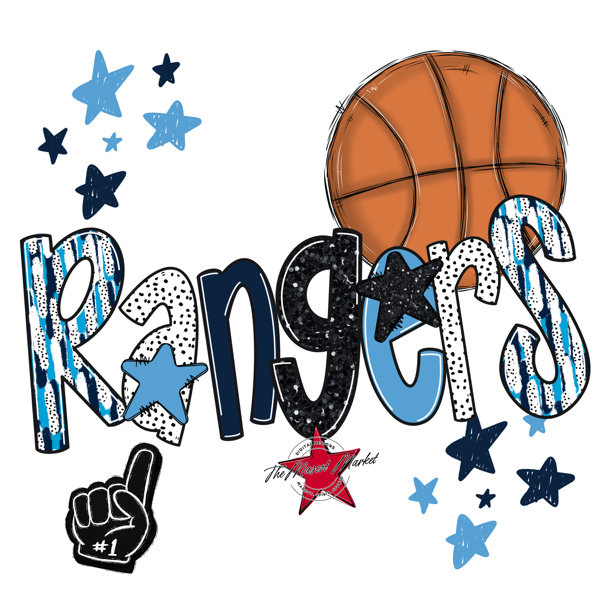 Rangers Basketball Scrape-Navy-Carolina Blue