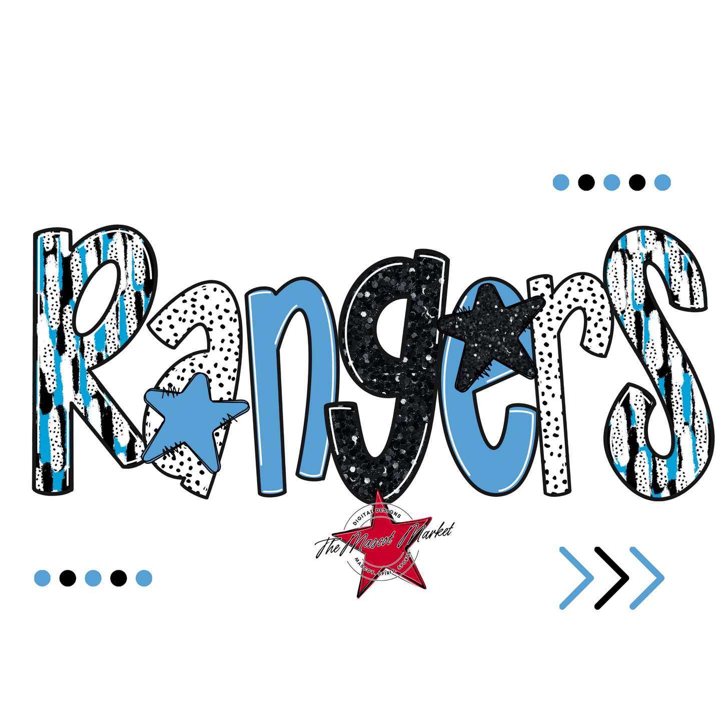 Rangers Brushstroke Alpha w Arrows-Carolina Blue