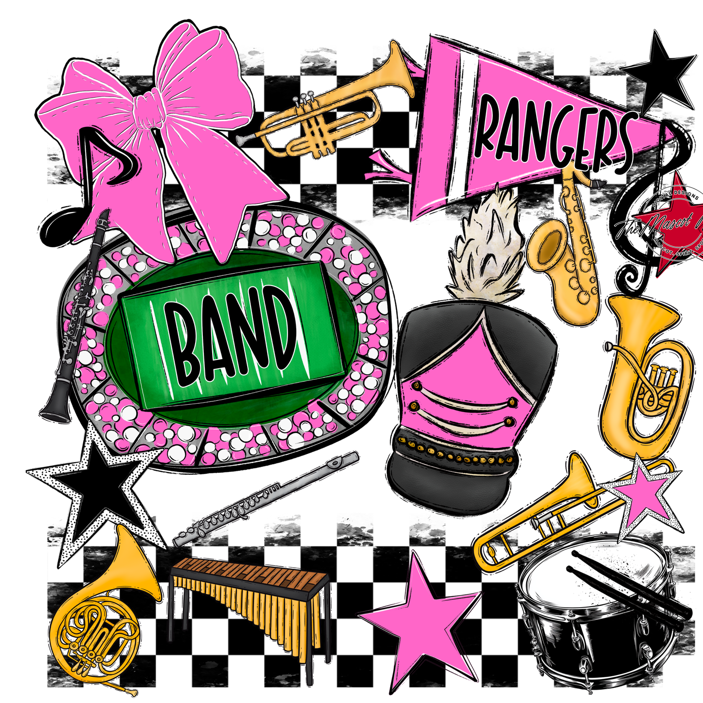 Rangers Checkers Band Spirit Design-Baby Pink