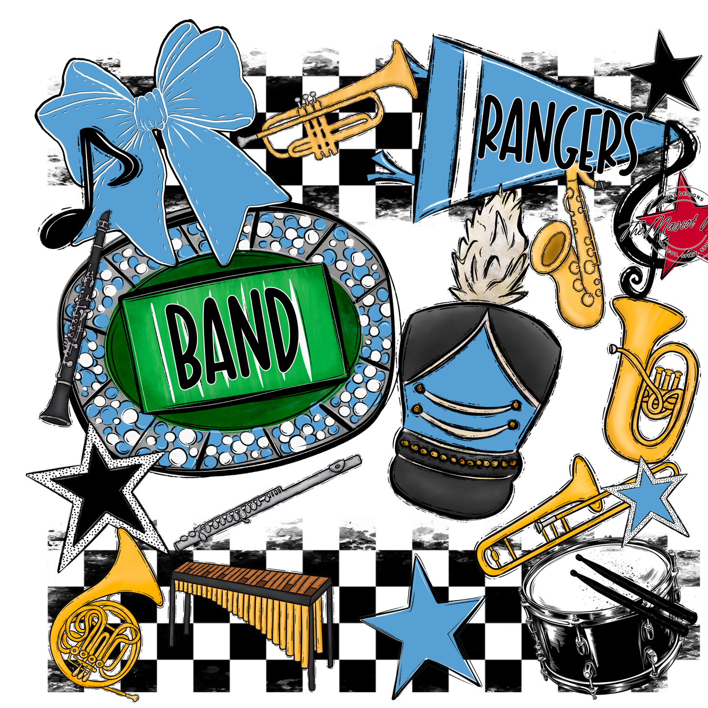 Rangers Checkers Band Spirit Design-Carolina Blue