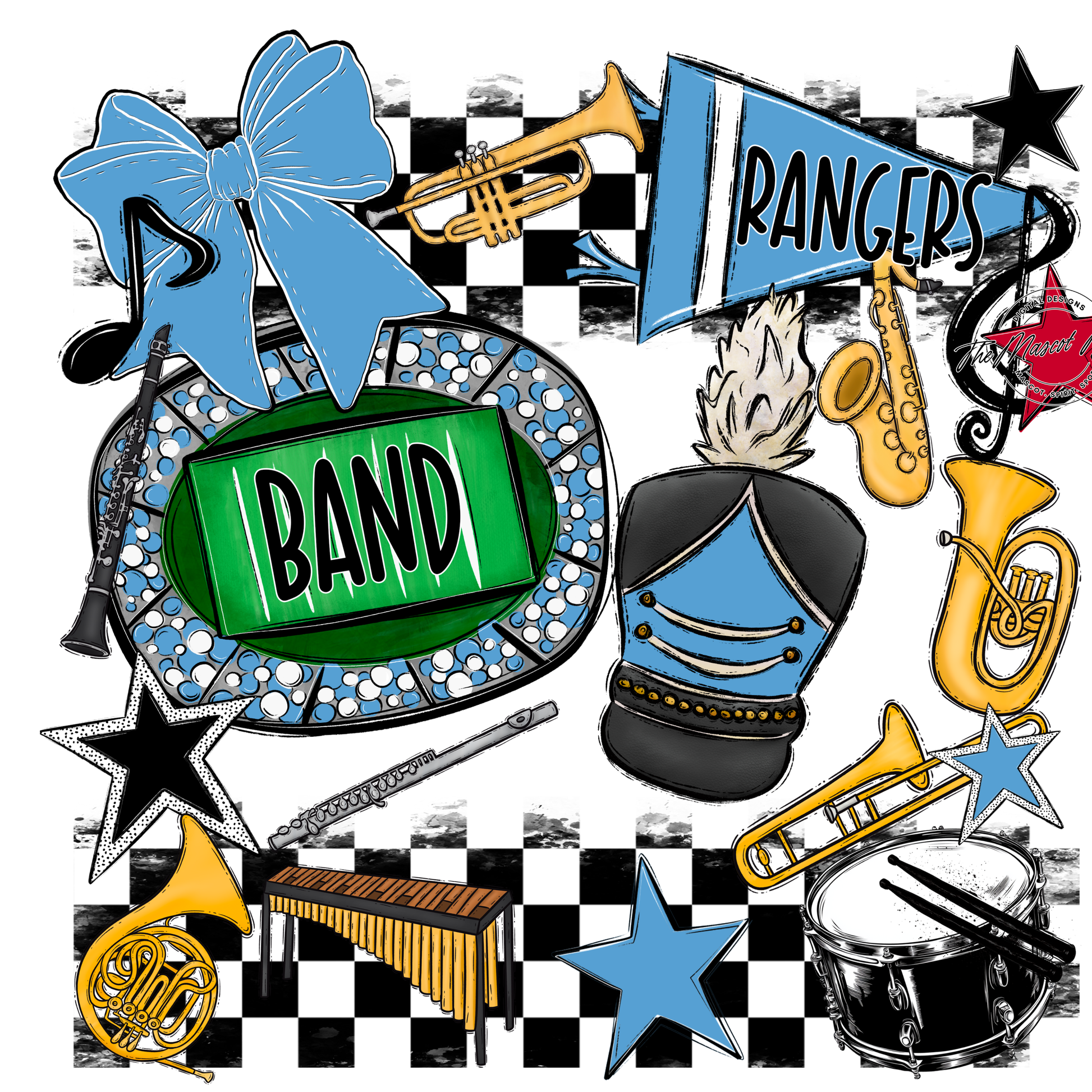 Rangers Checkers Band Spirit Design-Carolina Blue