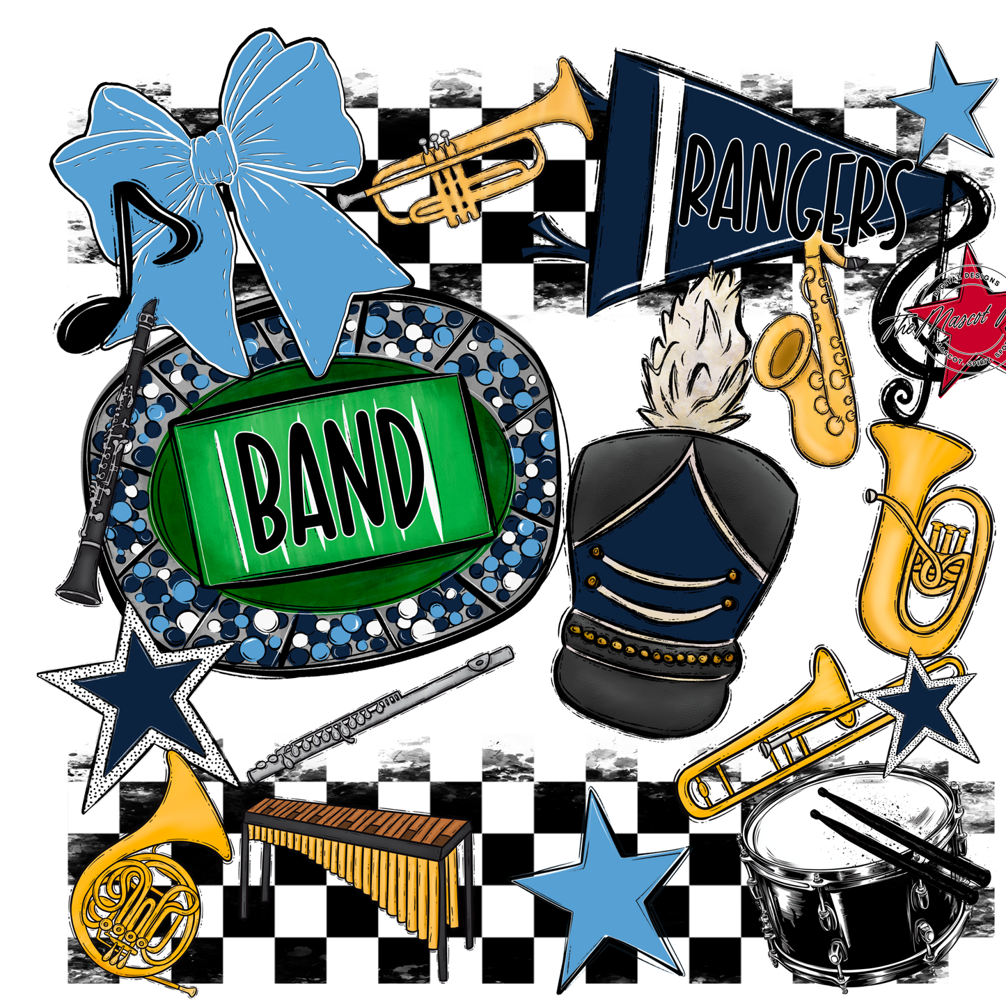 Rangers Checkers Band Spirit Design-Navy-Carolina Blue