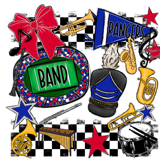 Rangers Checkers Band Spirit Design-Royal Blue-Red