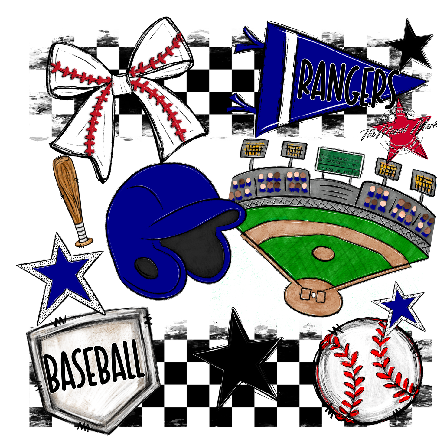 Rangers Checkers Baseball Spirit Design-Blue