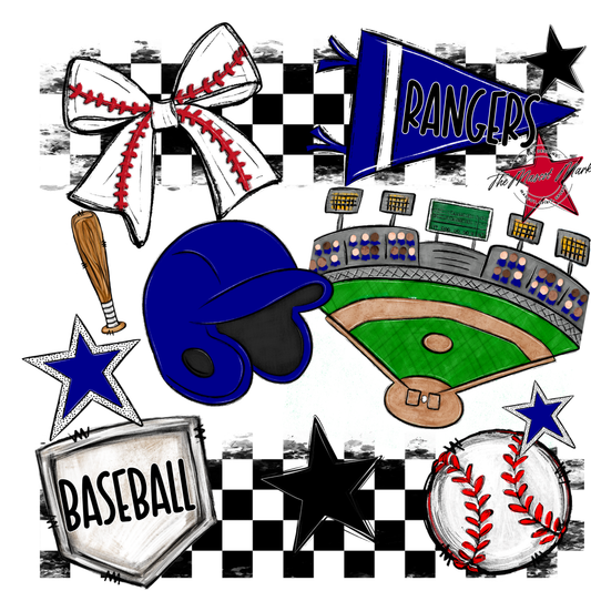 Rangers Checkers Baseball Spirit Design-Blue