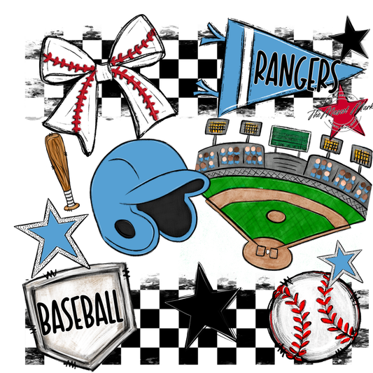 Rangers Checkers Baseball Spirit Design-Carolina Blue