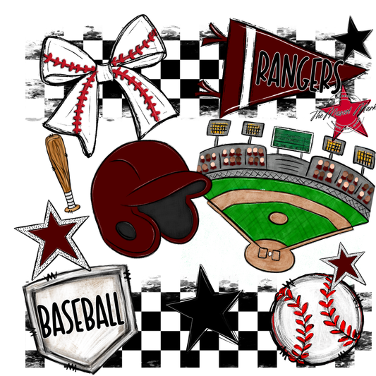 Rangers Checkers Baseball Spirit Design-Maroon