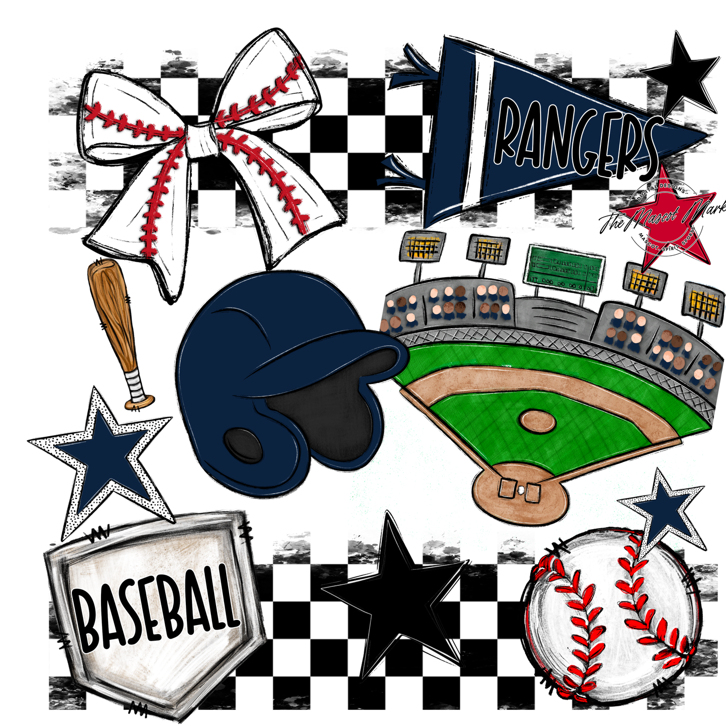 Rangers Checkers Baseball Spirit Design-Navy