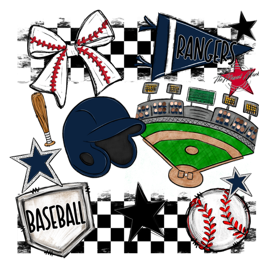 Rangers Checkers Baseball Spirit Design-Navy