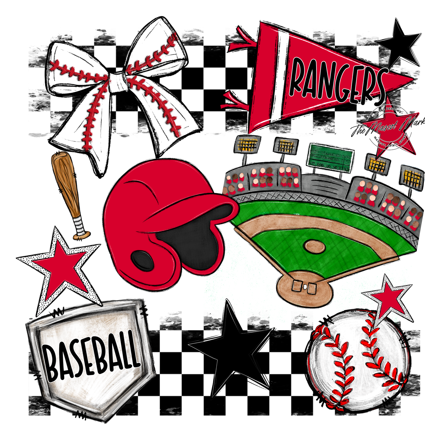 Rangers Checkers Baseball Spirit Design-Red