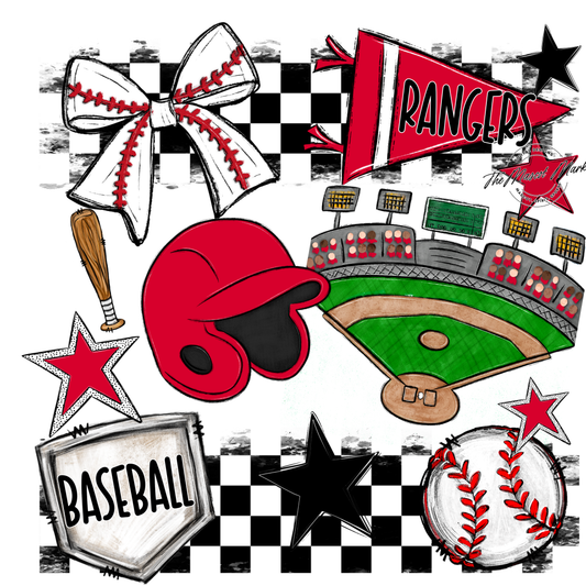 Rangers Checkers Baseball Spirit Design-Red