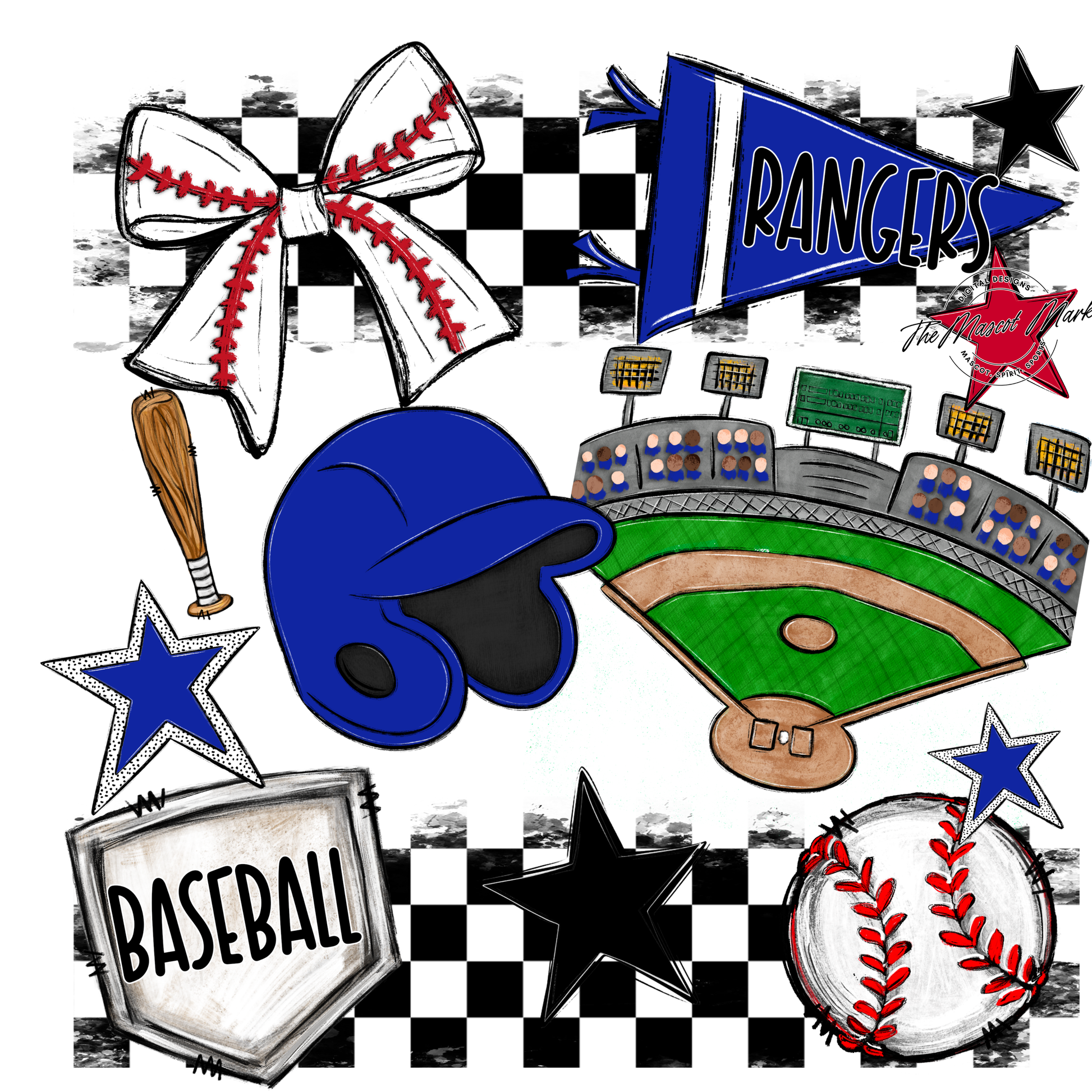 Rangers Checkers Baseball Spirit Design-Royal Blue
