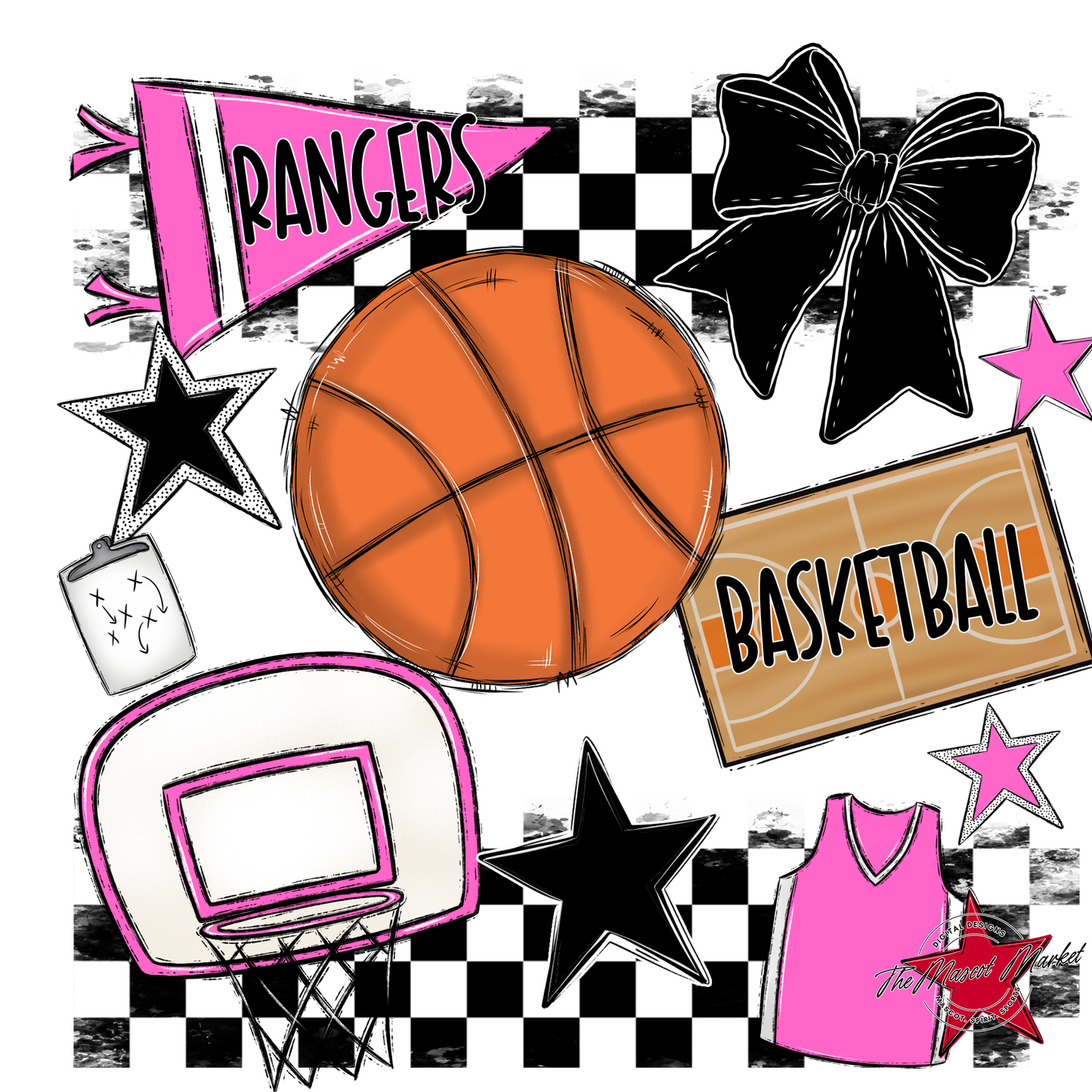 Rangers Checkers Basketball Spirit Design-Baby Pink