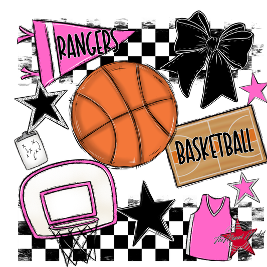 Rangers Checkers Basketball Spirit Design-Baby Pink
