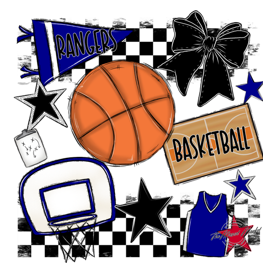 Rangers Checkers Basketball Spirit Design-Blue