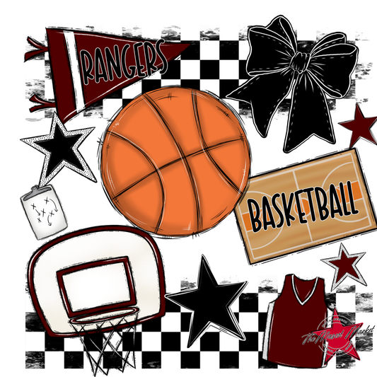 Rangers Checkers Basketball Spirit Design-Maroon
