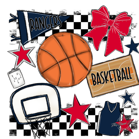 Rangers Checkers Basketball Spirit Design-Navy-Red