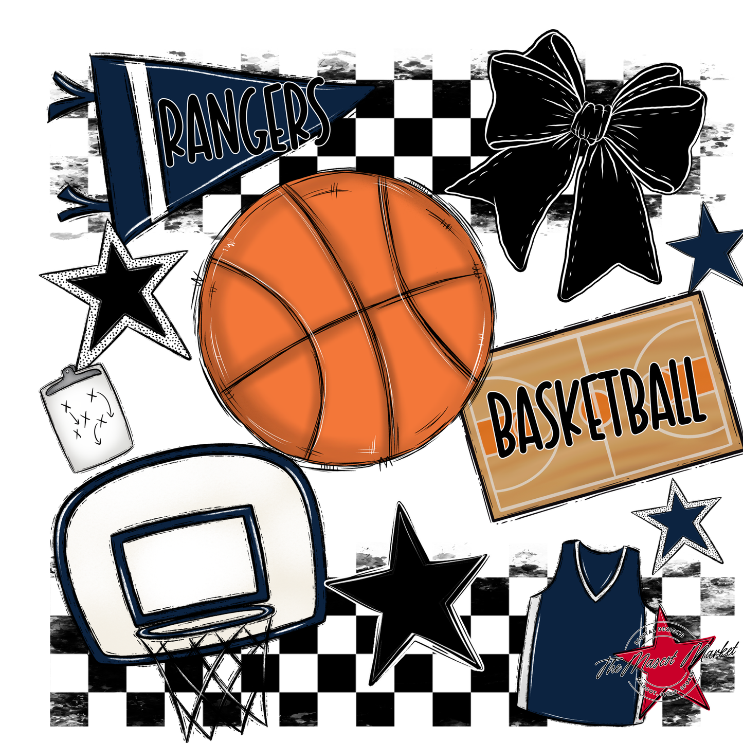 Rangers Checkers Basketball Spirit Design-Navy