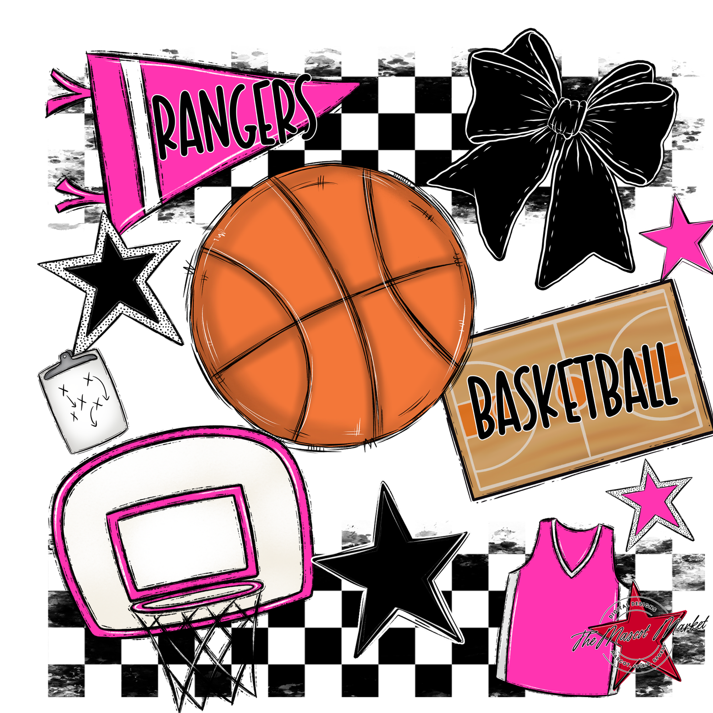 Rangers Checkers Basketball Spirit Design-Pink