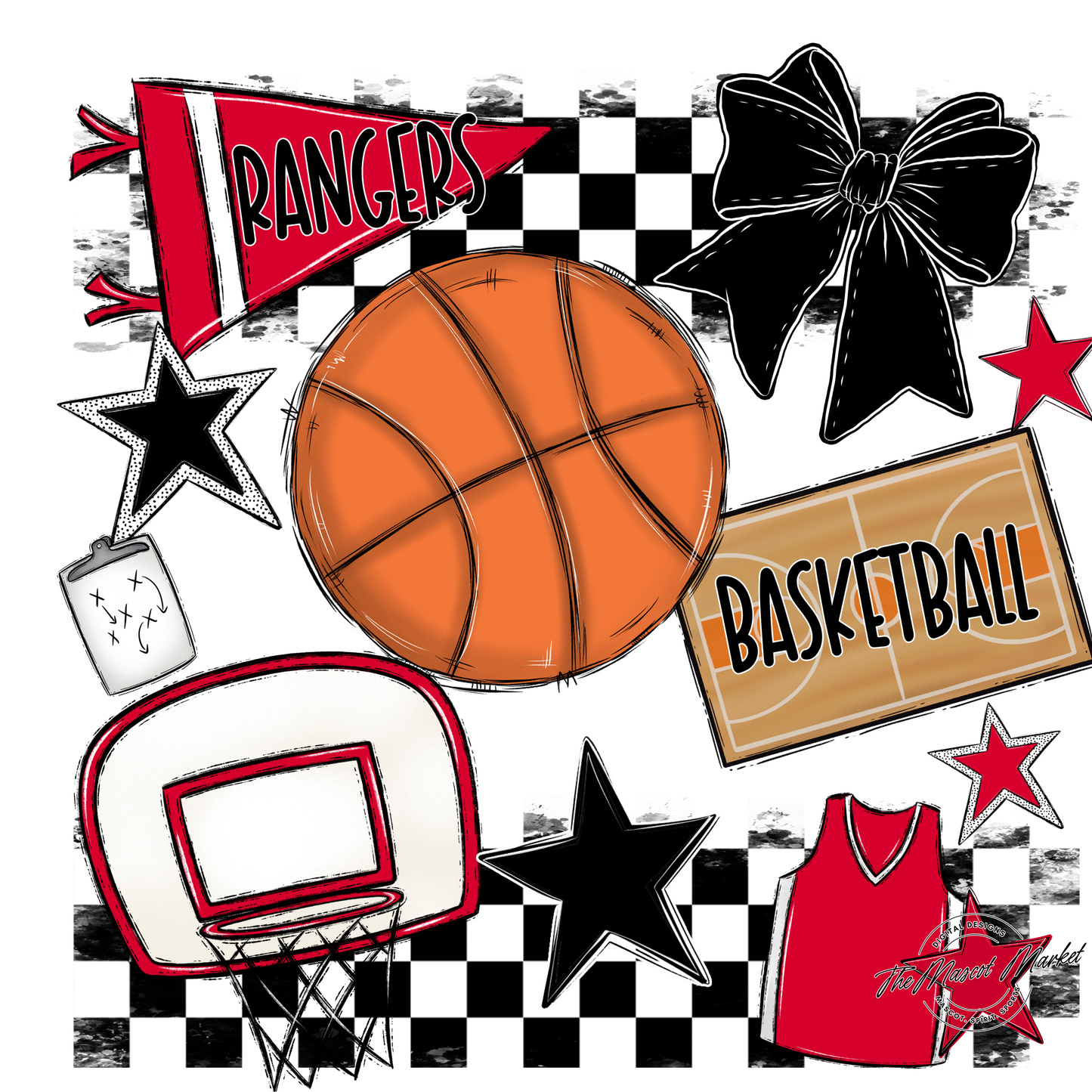 Rangers Checkers Basketball Spirit Design-Red