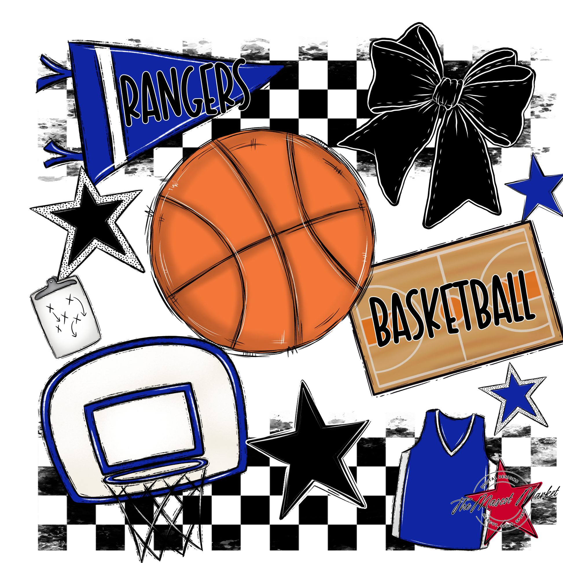 Rangers Checkers Basketball Spirit Design-Royal Blue