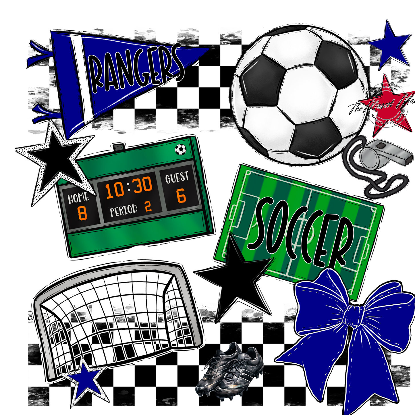 Rangers Checkers Soccer Spirit Design-Blue