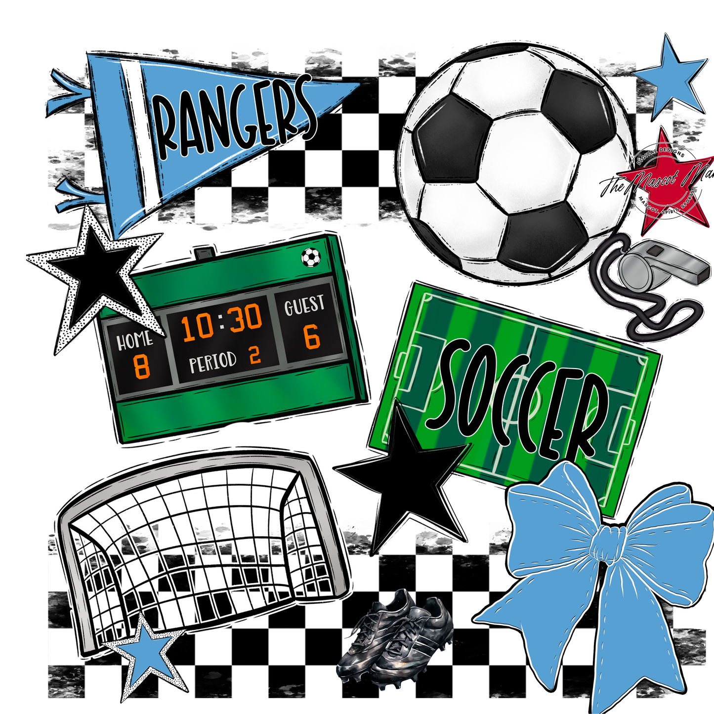 Rangers Checkers Soccer Spirit Design-Carolina Blue