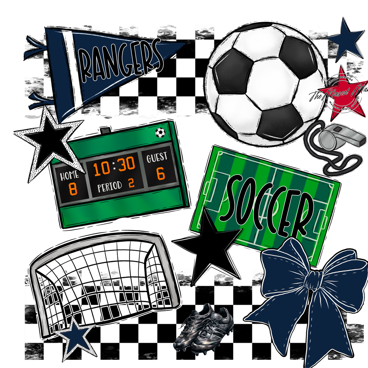 Rangers Checkers Soccer Spirit Design-Navy