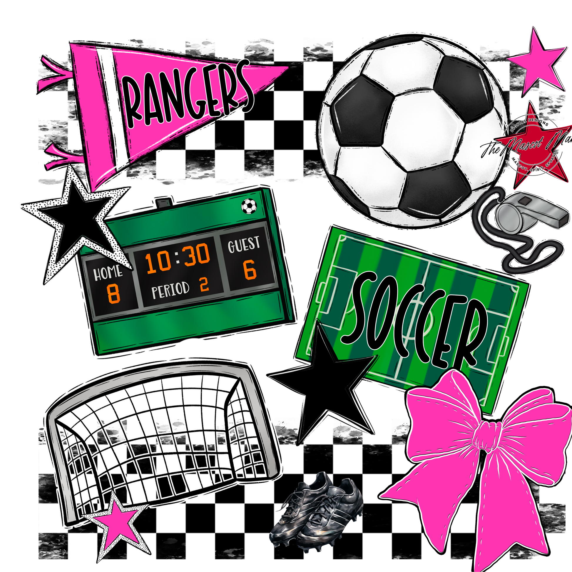 Rangers Checkers Soccer Spirit Design-Pink