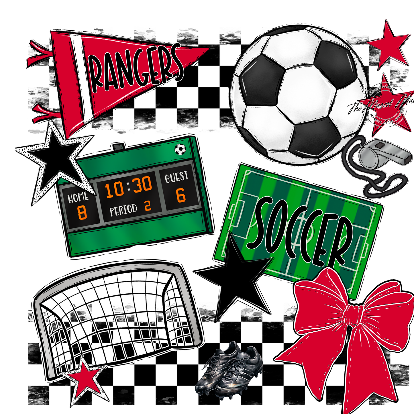 Rangers Checkers Soccer Spirit Design-Red