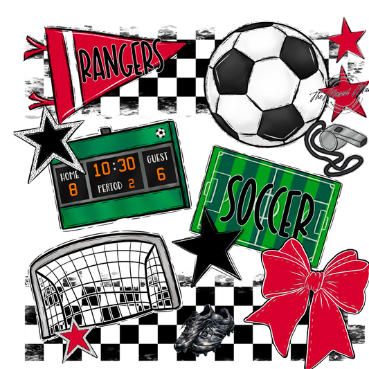 Rangers Checkers Soccer Spirit Design-Red