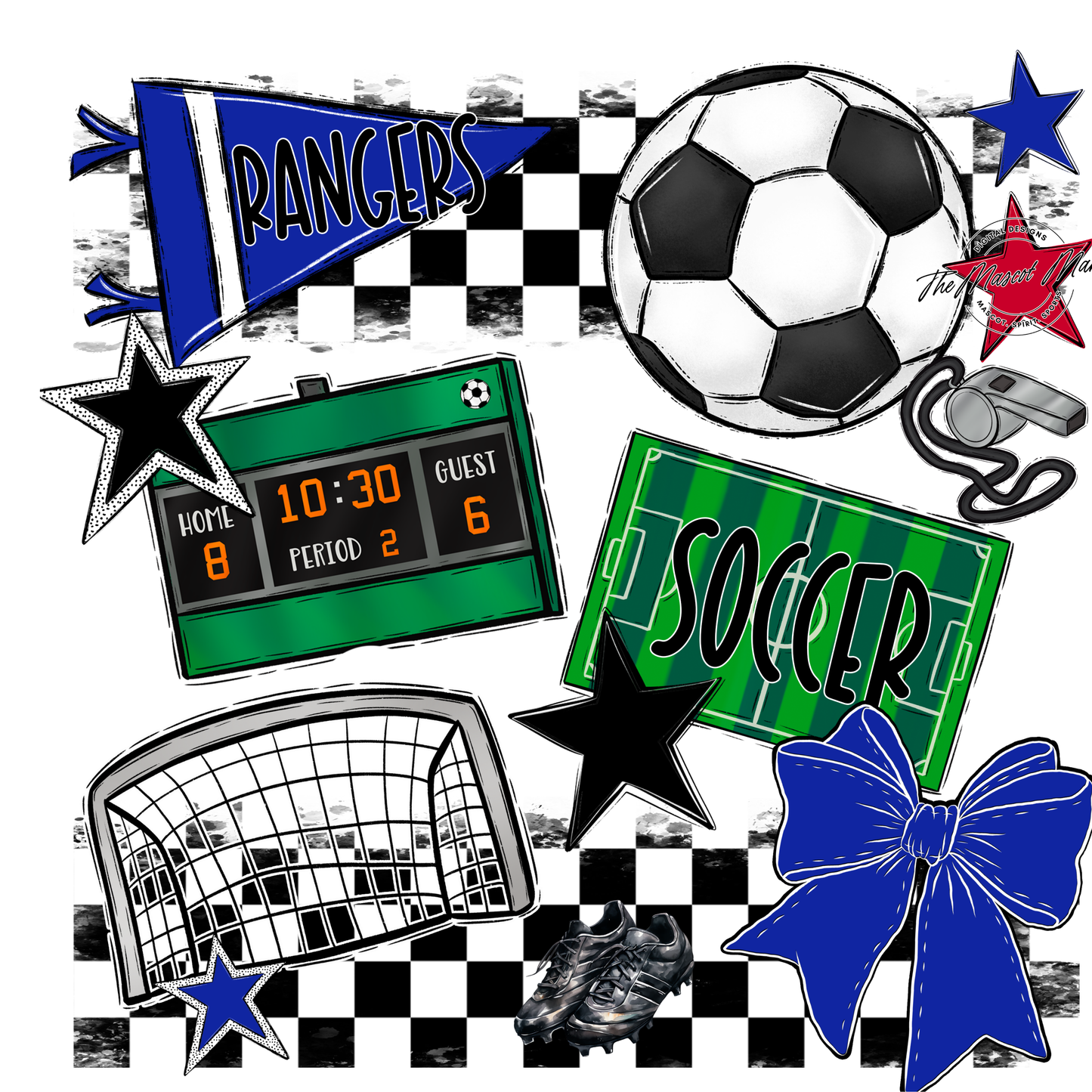 Rangers Checkers Soccer Spirit Design-Royal Blue