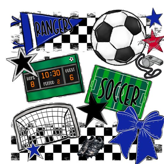 Rangers Checkers Soccer Spirit Design-Royal Blue